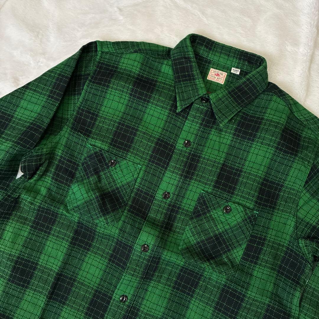 SUGAR CANE シュガーケーンチェックネルシャツ緑黒XL