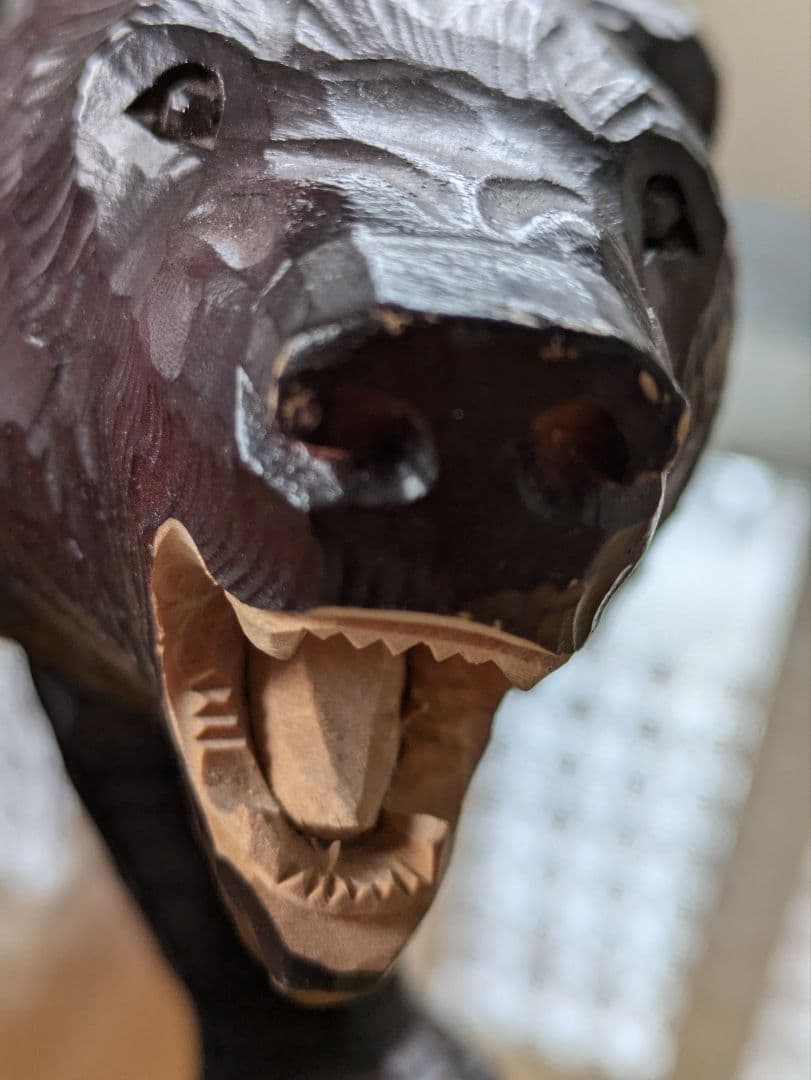 5#.昭和レトロ　熊の置き物　堀井作　木彫り民芸品