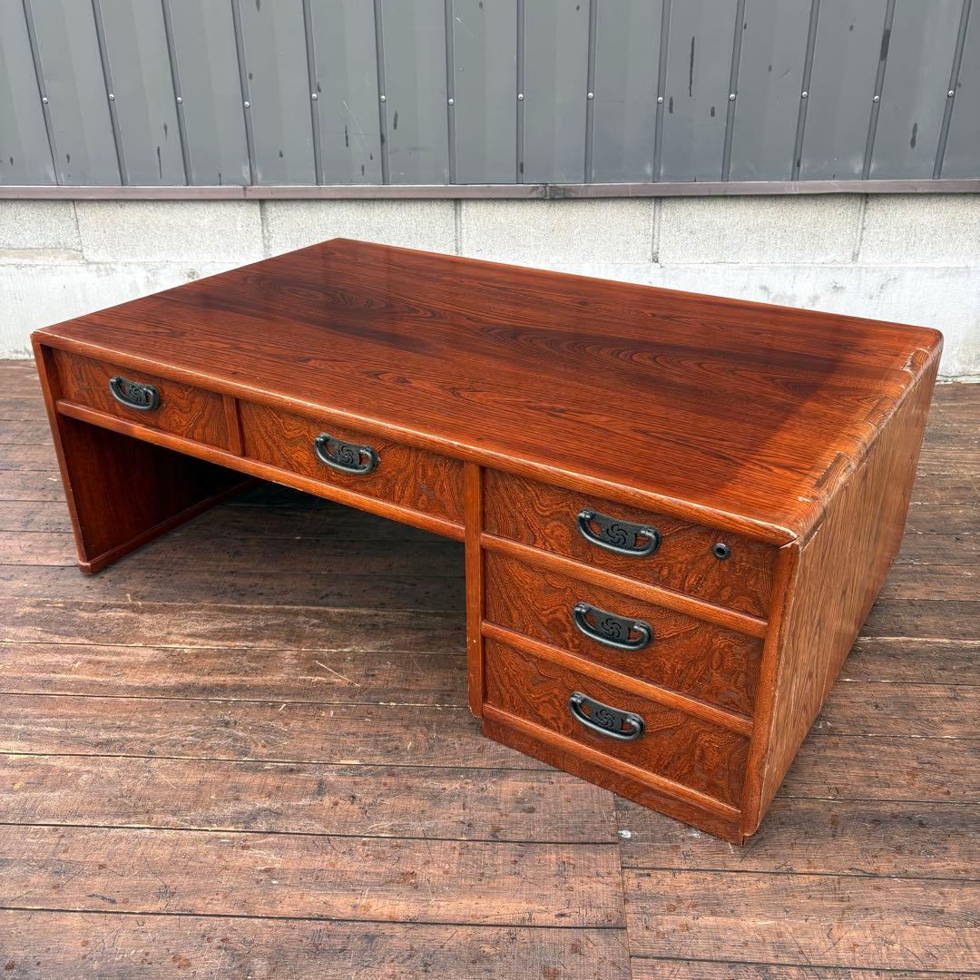 昭和レトロ 木製文机 座机 収納引き出し5杯 和家具 古家具 机 デスク 古道具