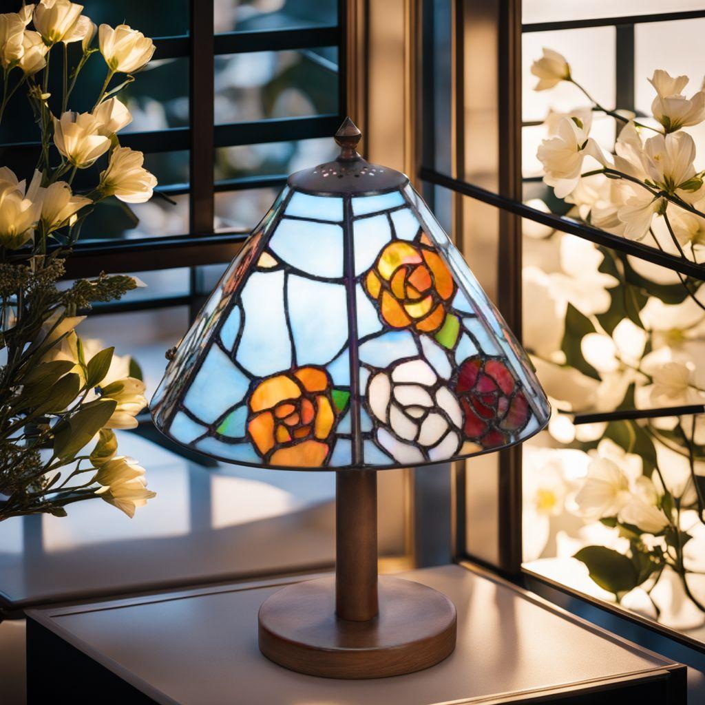 爽やかなブルー ステンドグラス バラが彩る 卓上照明
