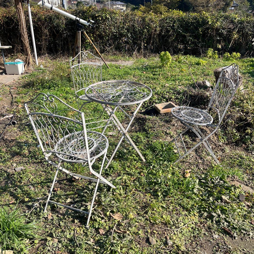 アンティーク　メタルフォールディング　テーブル　チェア　4点セット　新品未使用