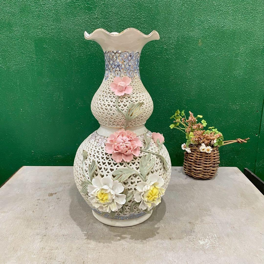 透かし彫り 置物 インテリア 花 アンティーク