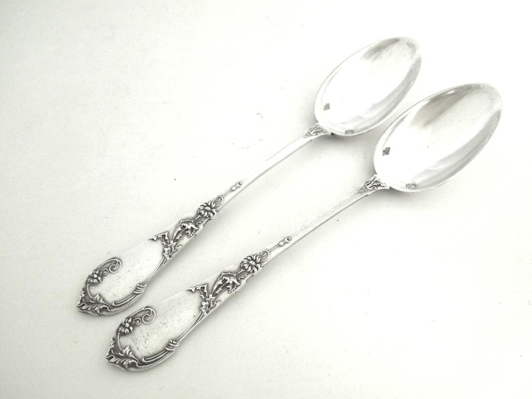フランス　シルバースプーン2本　アールヌーボー　純銀