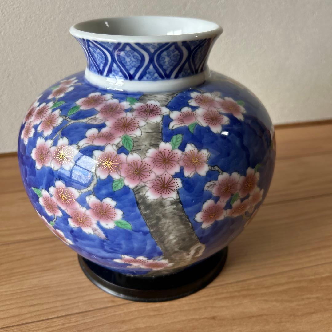花びん　深川製磁　桜　美品　台付き