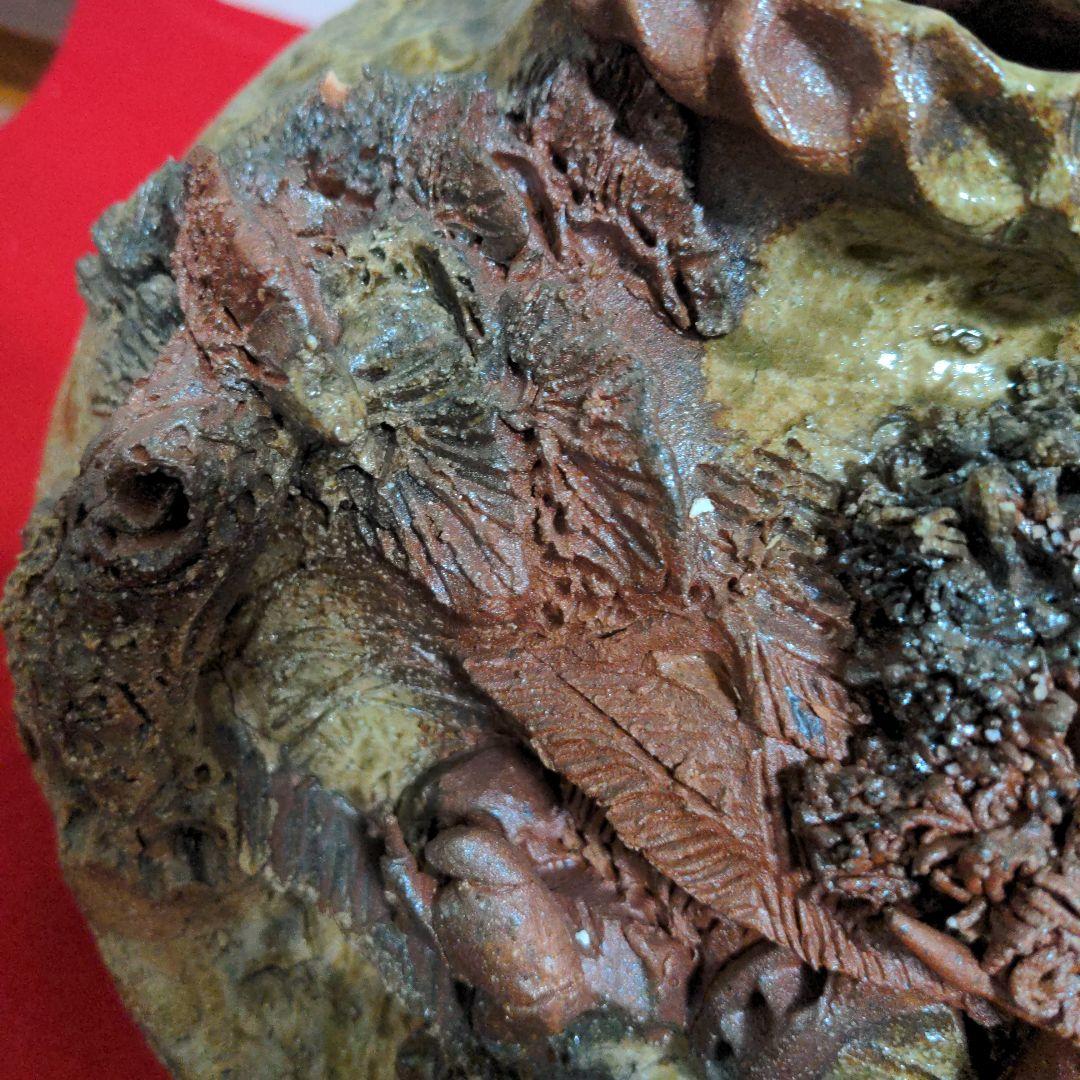 鈴鹿焼・萬古焼・杉野玉龍作・浮彫盛上山水風車図・壺・床飾り・飾り壺・花瓶