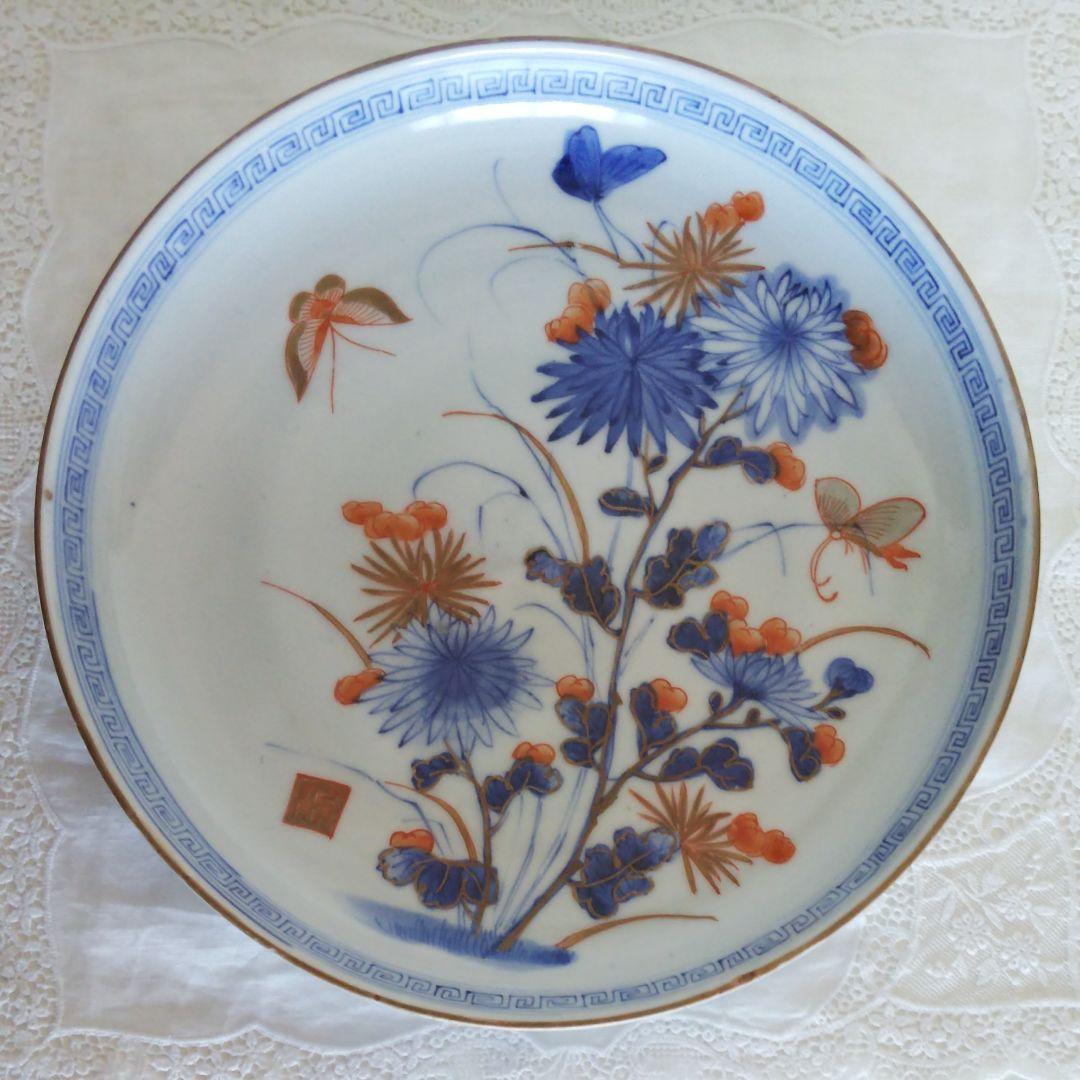 古伊万里 蘭菊蝶文 七寸皿 5枚揃い