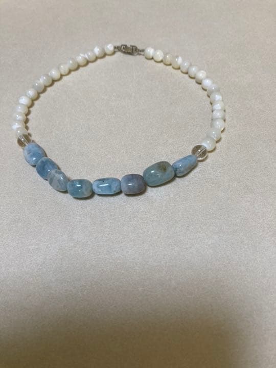 アクアマリン水晶ミルキークォーツネックレス　35cm
