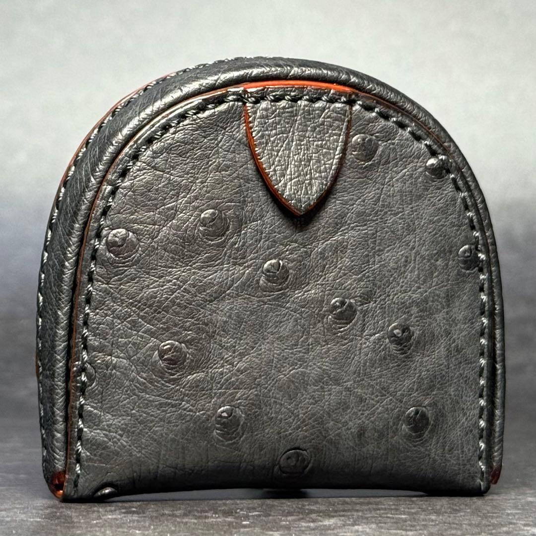 新品未使用 オーダー品 ガンゾ オーストリッチ チャコールグレー 馬蹄小銭入れ