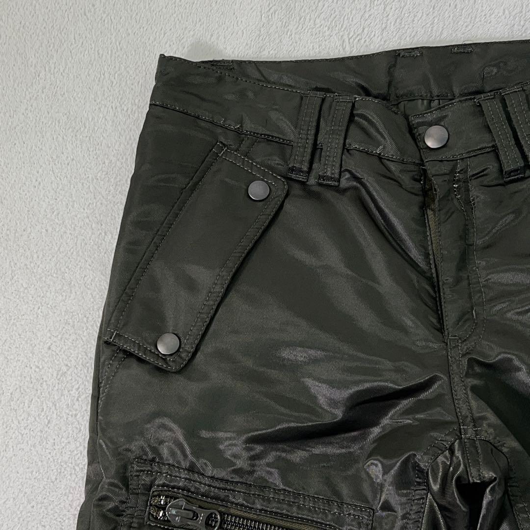 【PEARLY GATES】ゴルフ 中綿パンツ ロゴ刺繍 濃緑 ライダース調