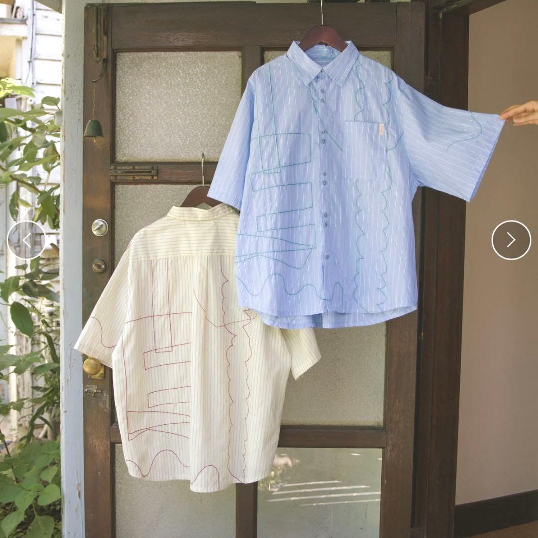 PAMM 寛大なインテリアのストライプ刺繍シャツ イエロー