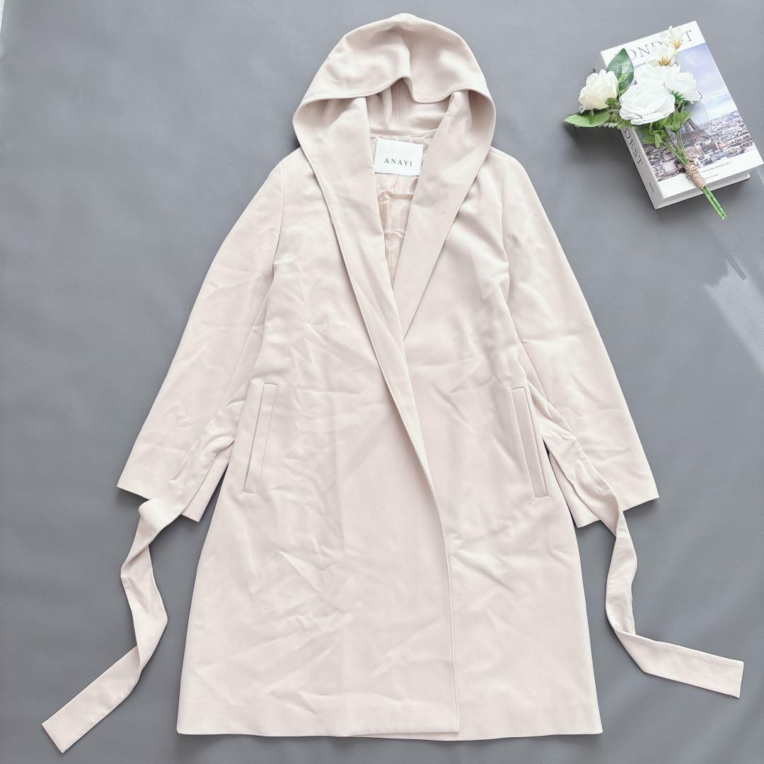 ANAYI ダブルクロス素材フードロングコート ベルテッド 現行タグ