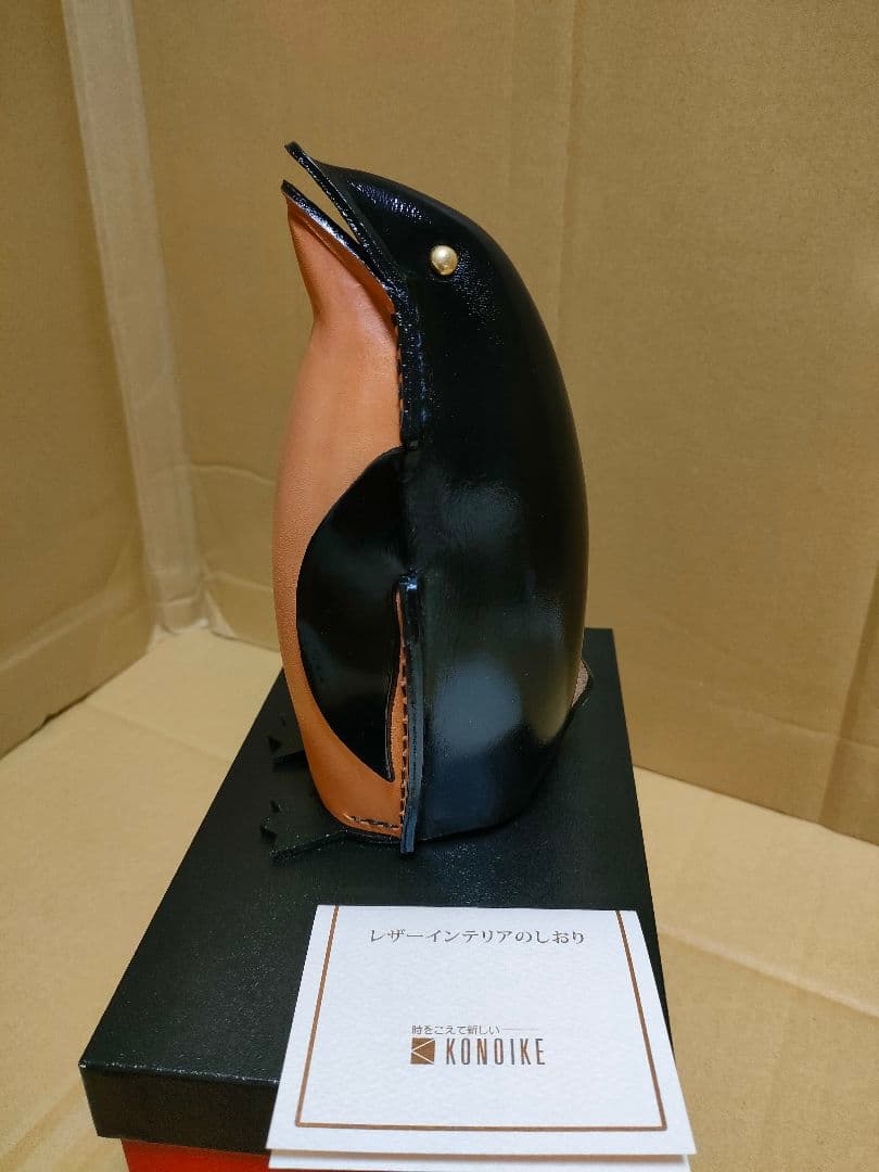 新品　鴻池製作所 KONOIKE 本革細工 ヌメ革 ペンギン 動物貯金箱シリーズ