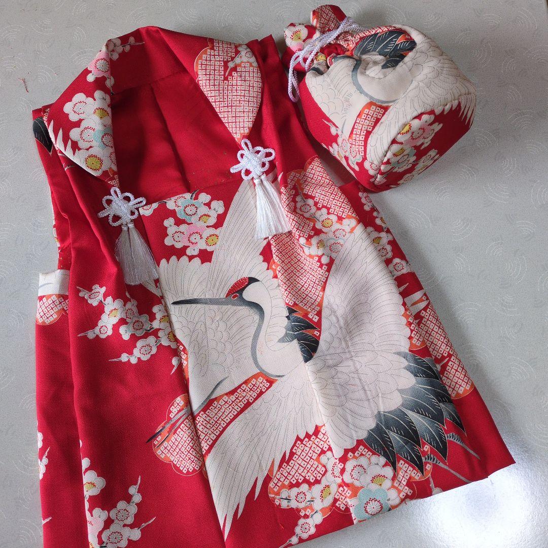 七五三３歳女の子正絹手縫いの被布(中綿無し）巾着付き