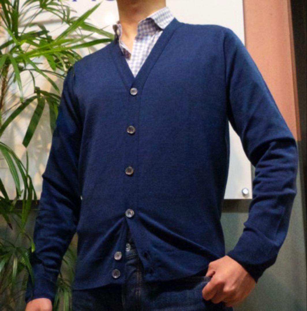 ジョンスメドレー Vネックカーディガン 長袖 ニット Mサイズ メンズ ネイビー