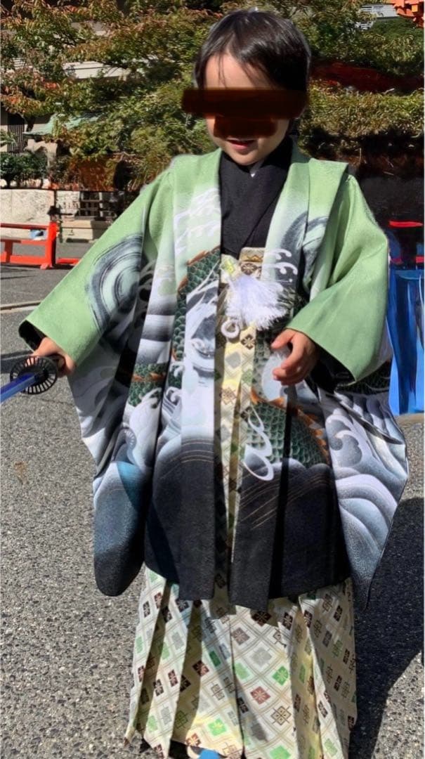 七五三　五歳男子フルセット 龍と波の模様