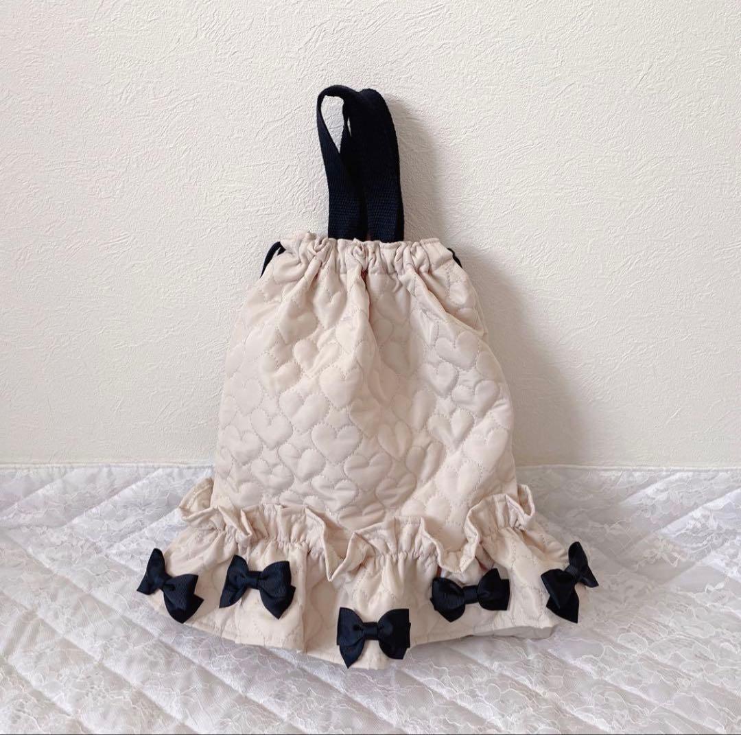 レッスンバッグ.体操服入れ.上靴袋3点セット♡ハート柄キルティングホワイト