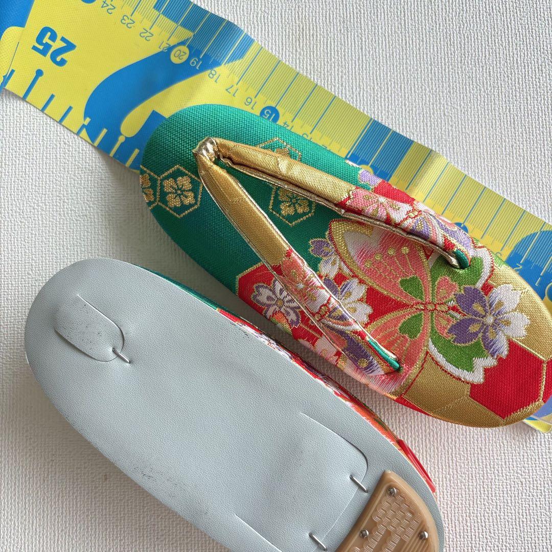 フルセット　七五三　７歳女の子　赤　桜蝶　未使用袋帯　緑地　簡単半衿　7093