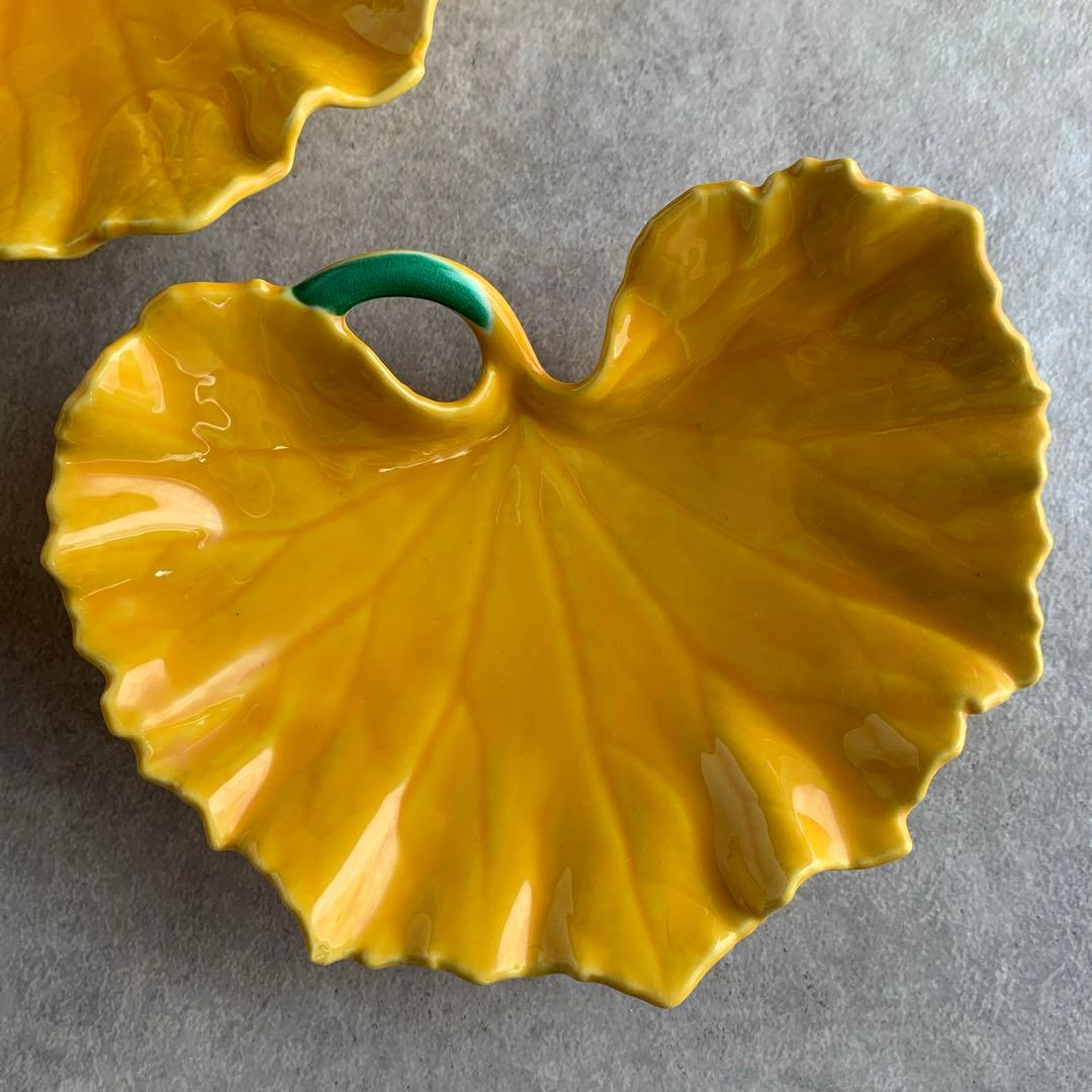 有田焼 つわの葉 陶器 皿 和食器 ５枚 三つ足 黄色