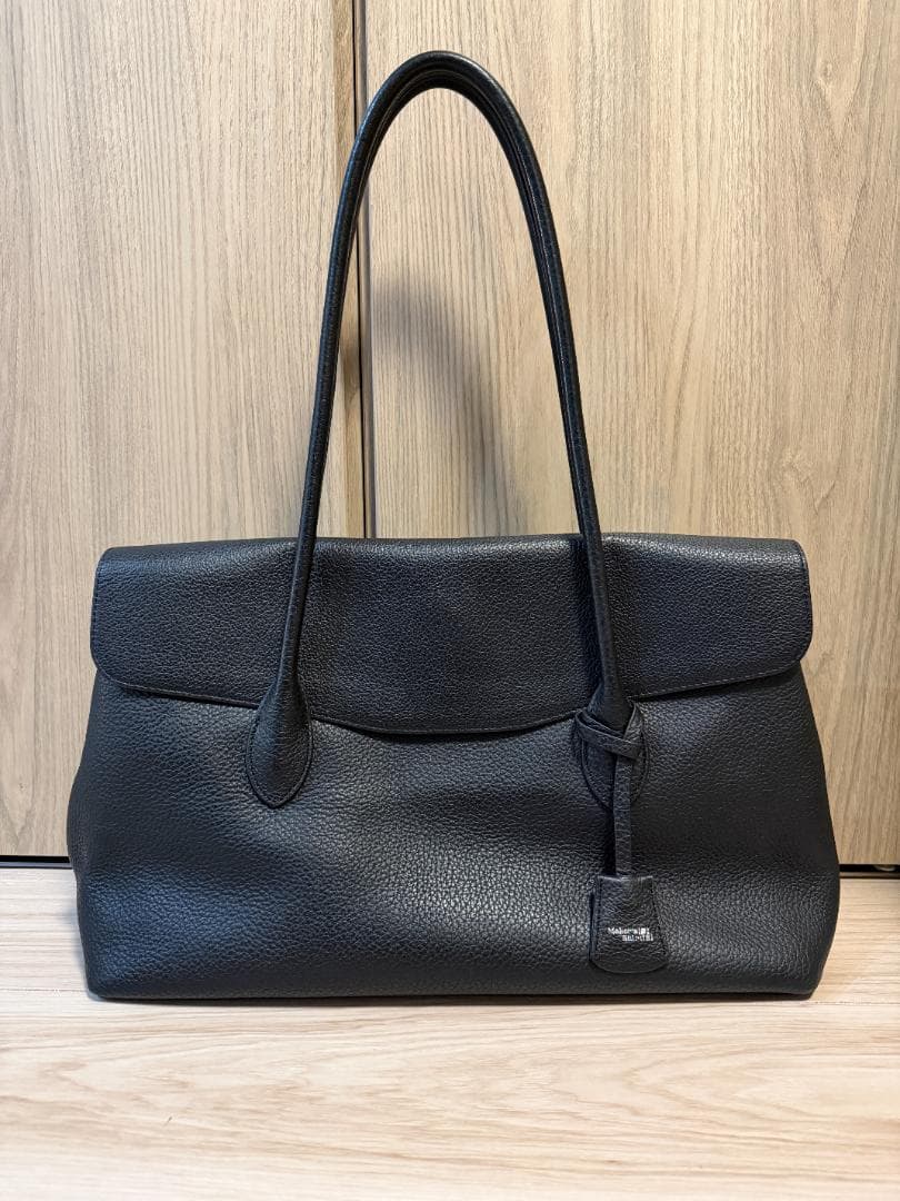 鎌倉シャツ フラップトートバッグ シュリンクレザー ネイビー