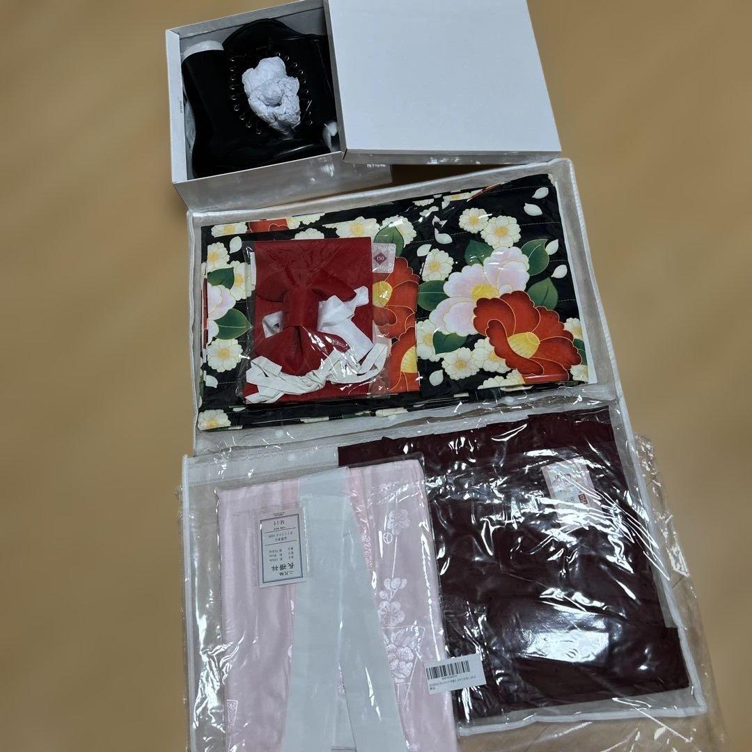 卒業式 袴 セット 6点セット(着物、袴、襦袢、袴下帯、腰紐、ブーツ) 小学生