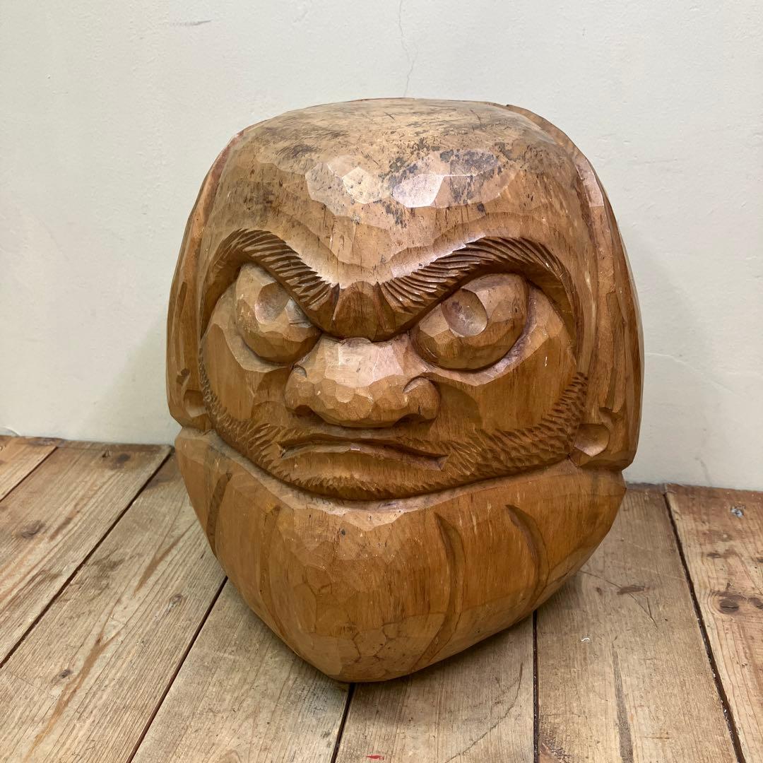 E4 昭和レトロ 達磨 ダルマ 木製 一刀彫 彫刻 木彫 縁起物 開運 伝統工芸