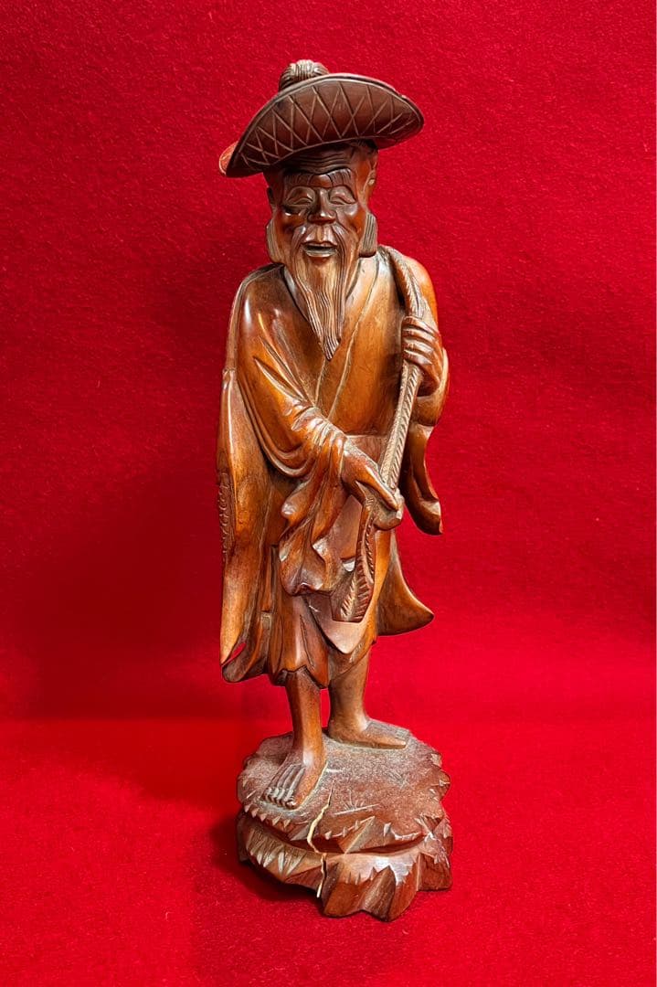 古美術 木彫 人物 漁翁 彫刻 置物 オブジェ　古道具　コレクション