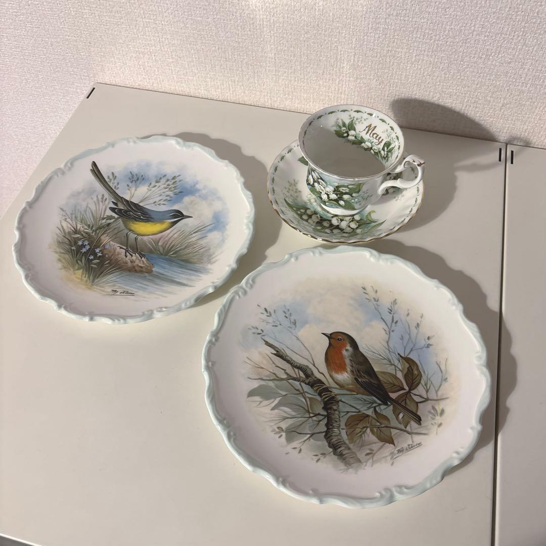 ロイヤルアルバート 4点 ディスプレイプレート 鳥 カップアンドソーサー 鈴蘭