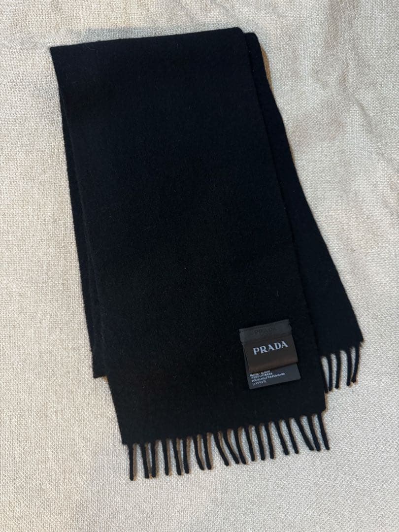 【新品】PRADA メンズ　マフラー　ブラック　カシミヤ&ウール