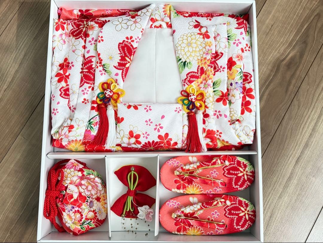 七五三　3歳女の子　着物セット　753 赤色　桜