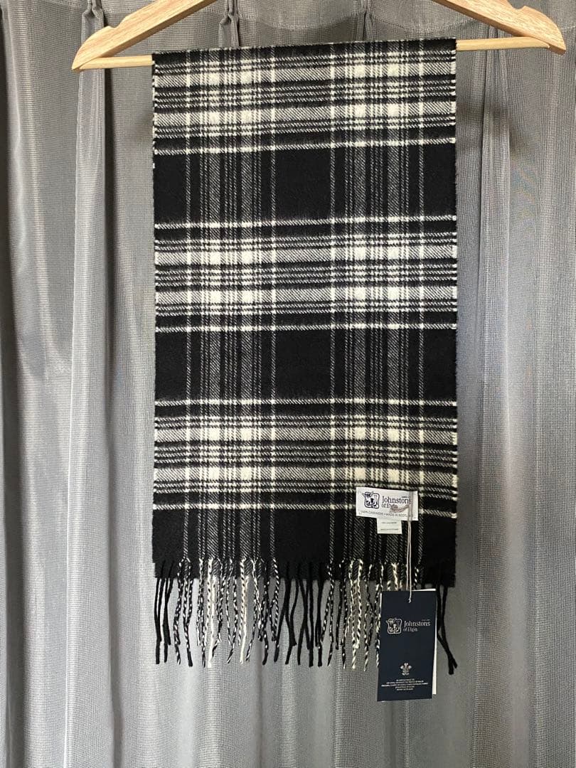 Johnstons of Elgin カシミアストールマフラー ブラックチェック