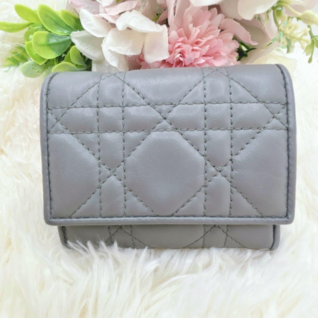 美品✨ディオール カナージュ ロータスウォレット　三つ折り財布 ブルーグレー