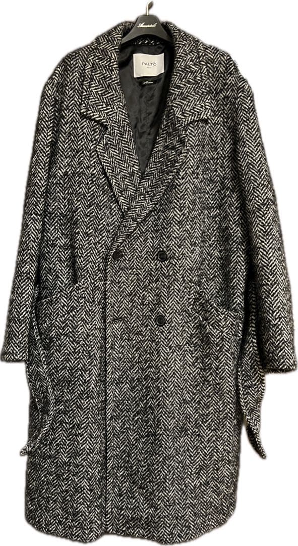 PALTO ヘリンボーン 4ボタンダブル ベルテッドコート 48