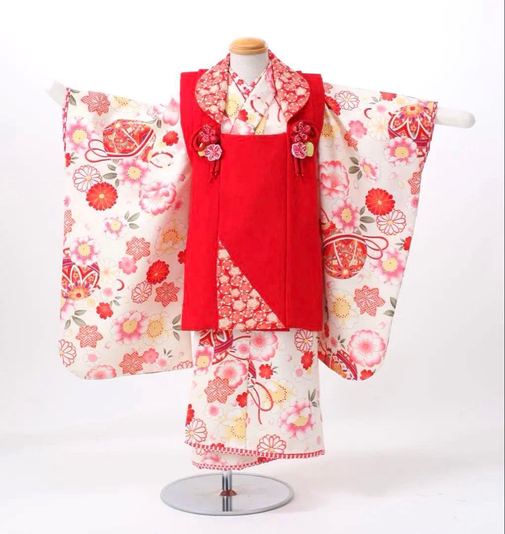 七五三 3歳着物 被布セット 化繊 レトロ調