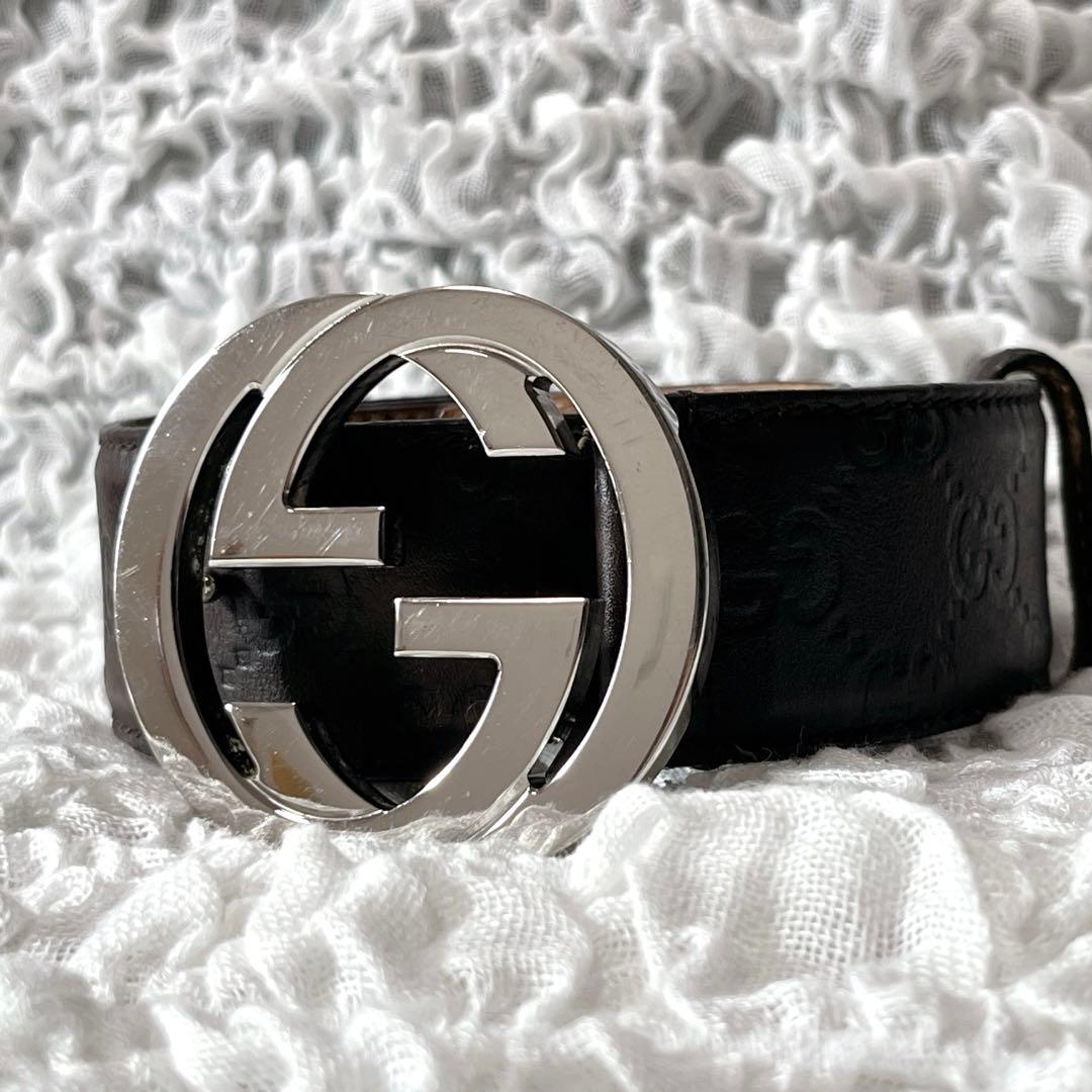 美品　グッチ　シマ　インターロッキングG　ベルト　114984　95/38 茶