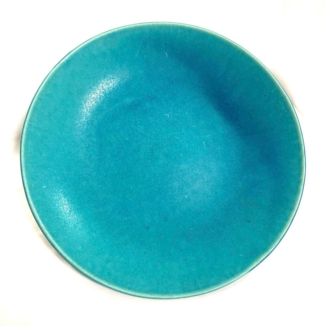 大嶺工房やちむん系 ターコイズグラデーション皿 25cm平皿 北窯・読谷系