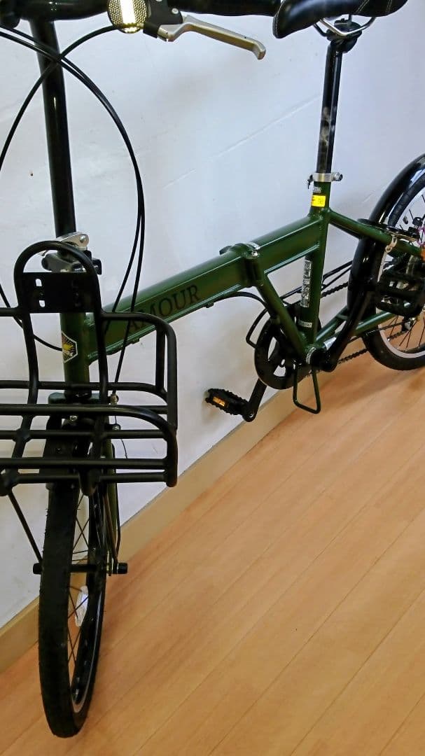 【美品】【引き取り希望】折りたたみ自転車 ミニベロ オリーブグリーン
