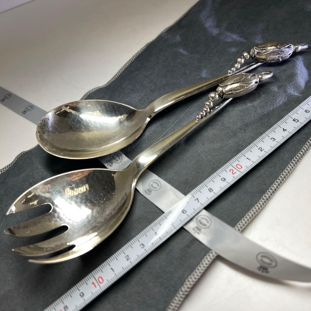 ジョージジェンセン激レアサービングスプーン、フォークセット　164g 共袋付