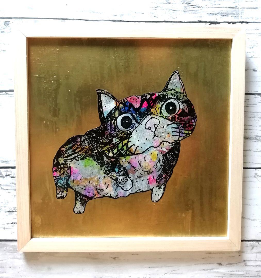売約済み　依頼者優先作品2 猫の額付き銅版画6 プカプカ猫
