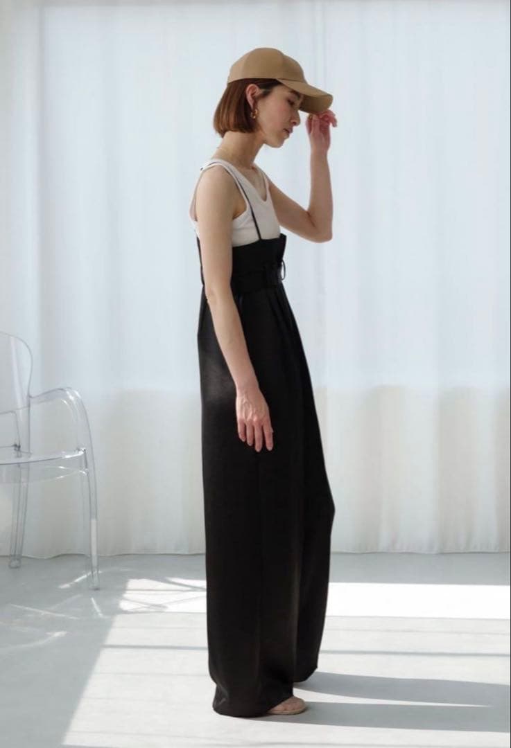 roughlow otona satin wide salopette ブラック