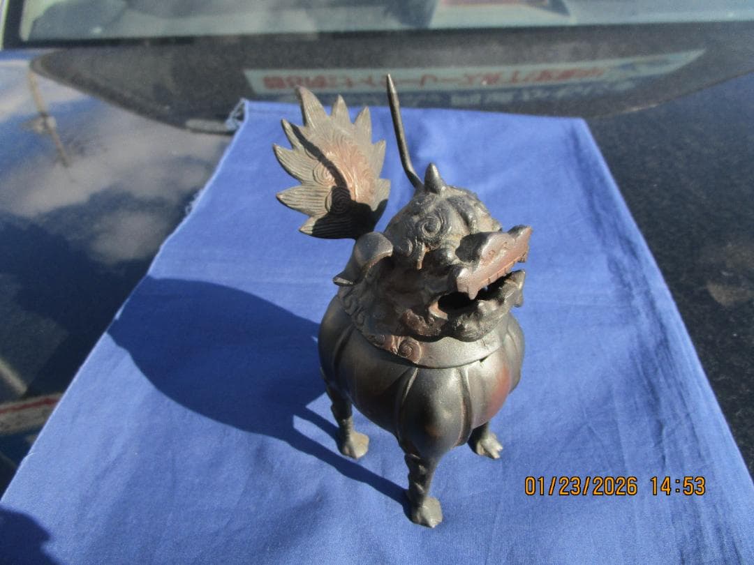 香炉　唐獅子香炉　古銅【?】　頭・取り外し可能　置物　珍型　飾り物　1体