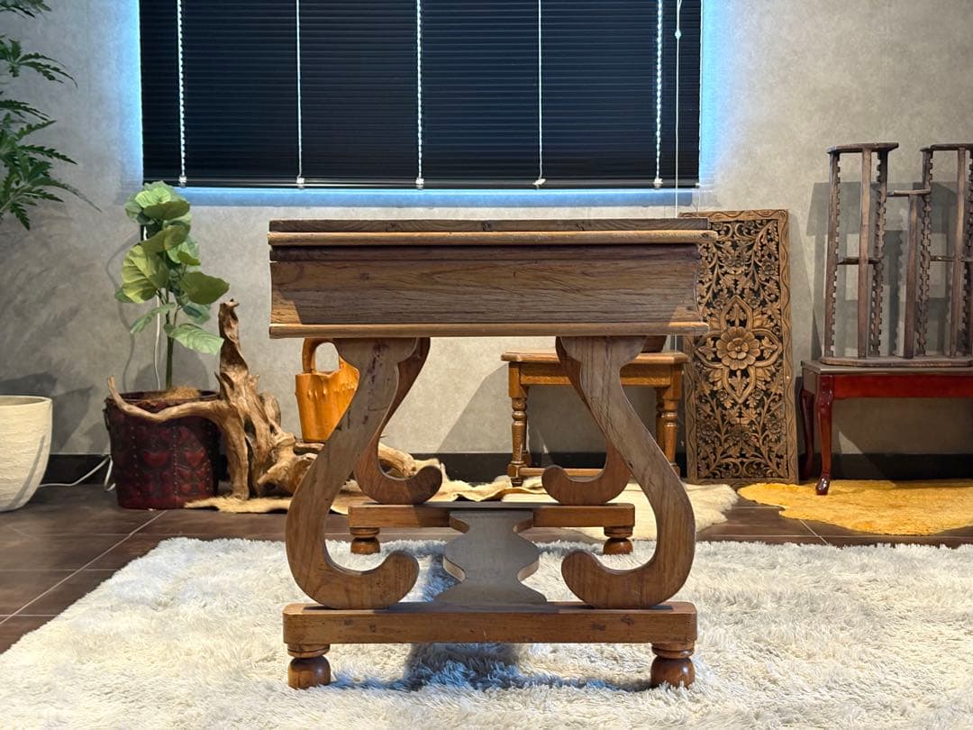 英国　アンティーク　ウッドデスク　スリランカ　ライティングデスク　ブラウン　ns