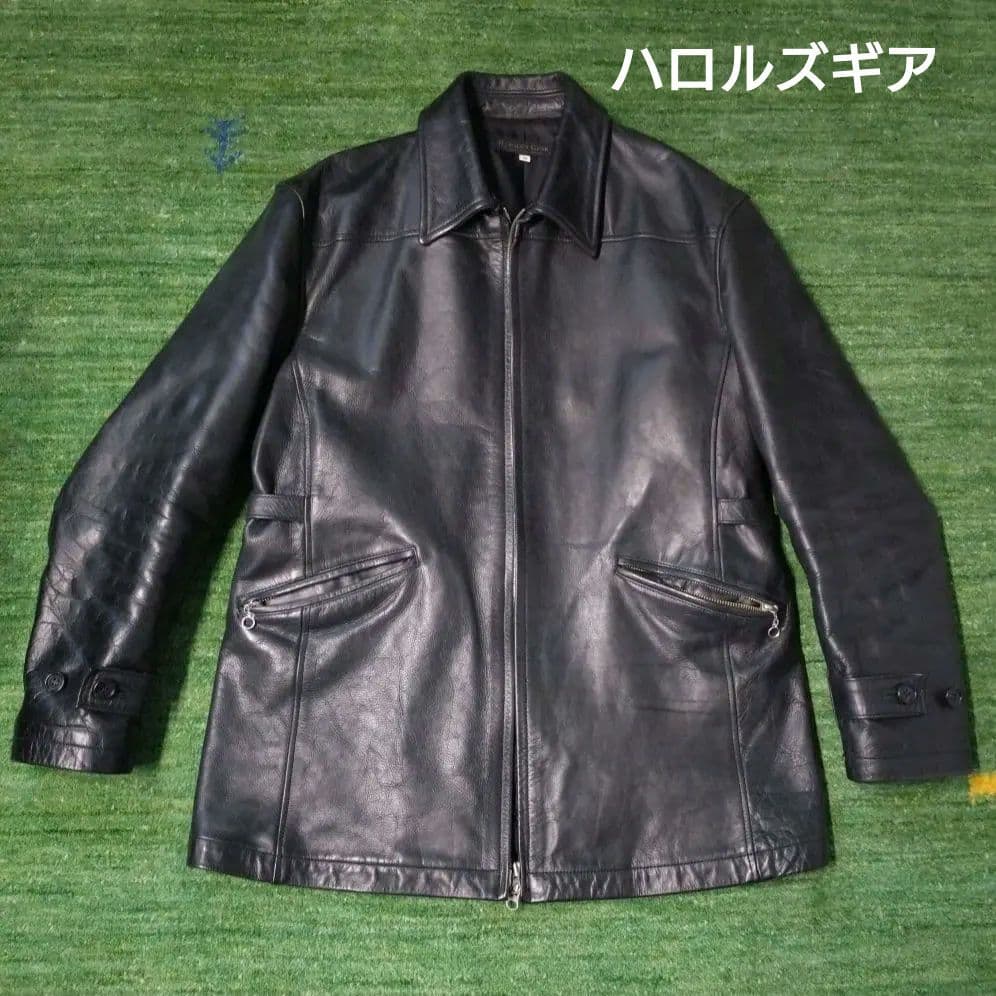 【日本製】ハロルズギア　レザーカーコート　シングル　牛革　肉厚　一点物