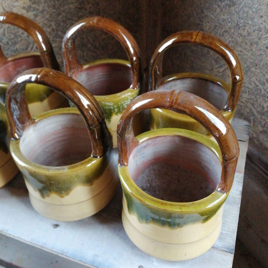 常滑焼　織部竹節手付手炙火鉢　4個　昭和中期