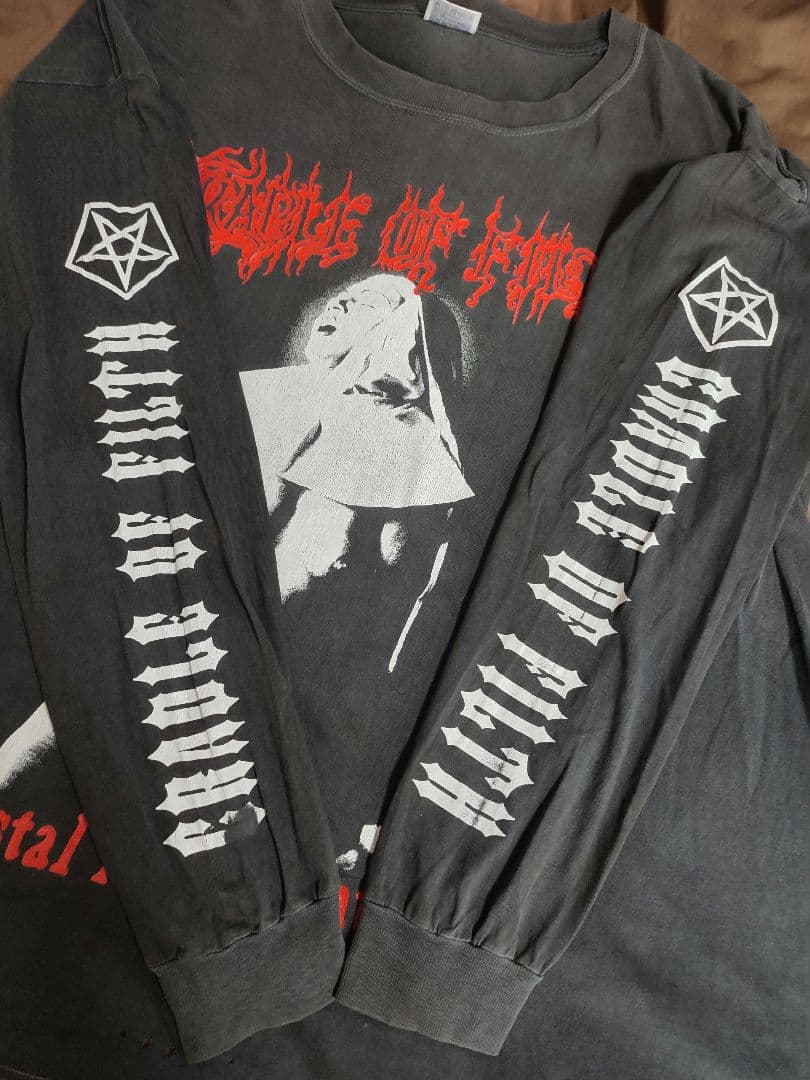 【値下げ不可】古着 cradle of filth ロンＴ フェード ボロ