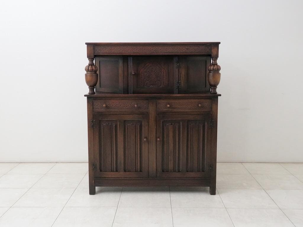 英国 アンティーク コートカップボード サイド キャビネット バッフェ オーク材