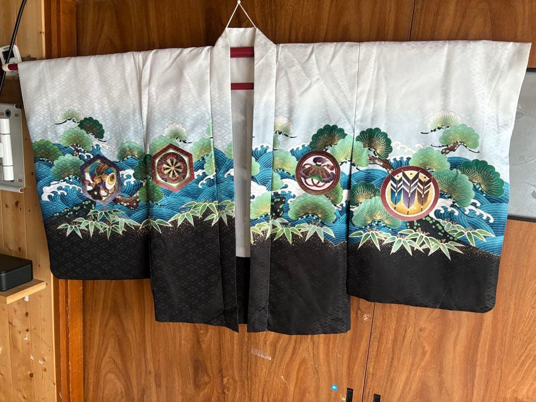 七五三　5歳男児　着物　セット　鷲　鷹　宝船　白ゴールド黒　伴商店