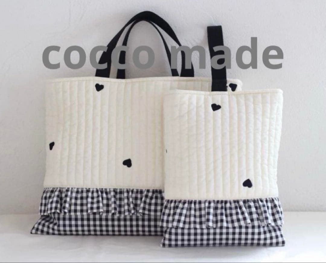 りんごはページハート模様・ギンガムチェック トートバッグ2点セット