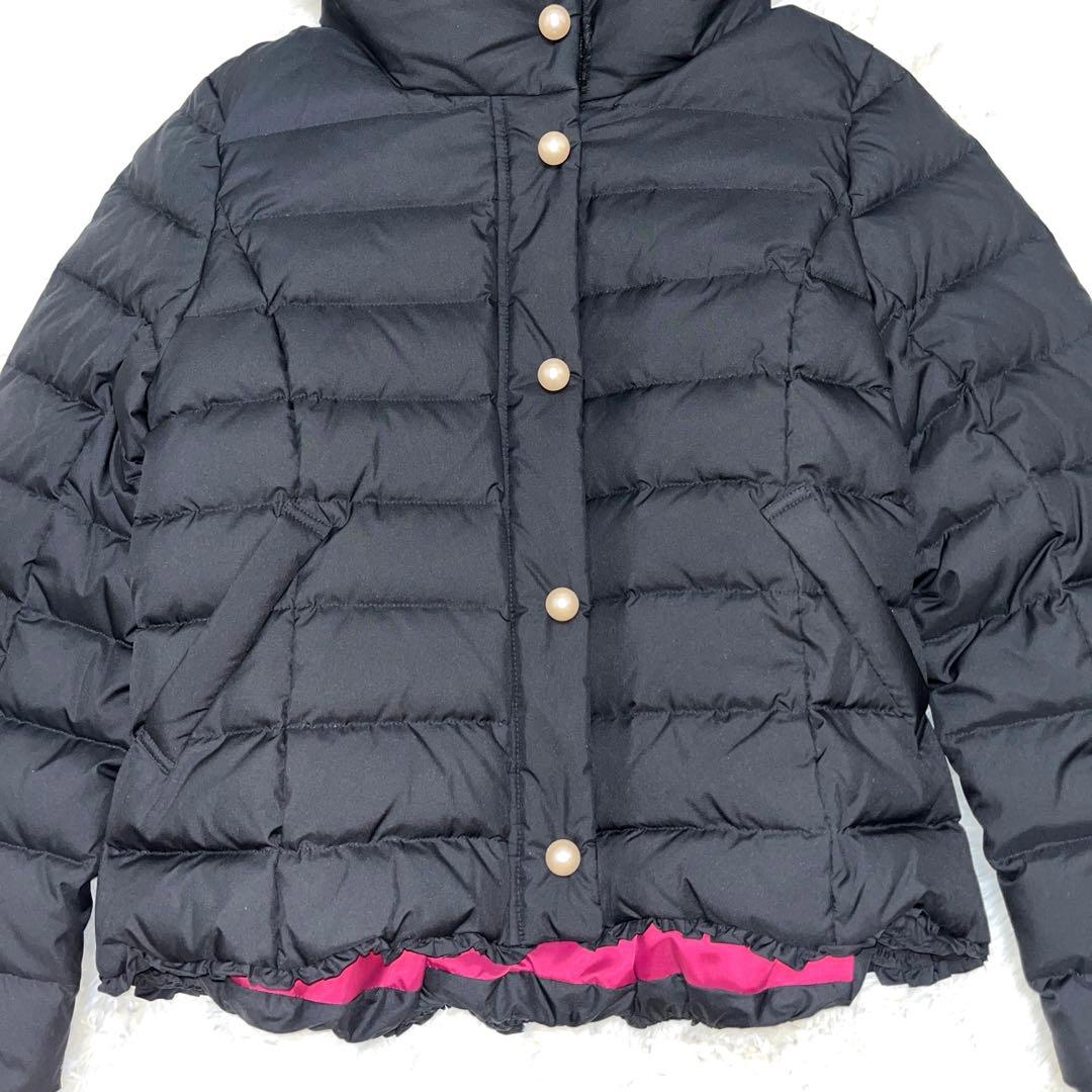 新品　フランシュリッペ ブラック ダウンコート パール　ファー　リボン　黒 M