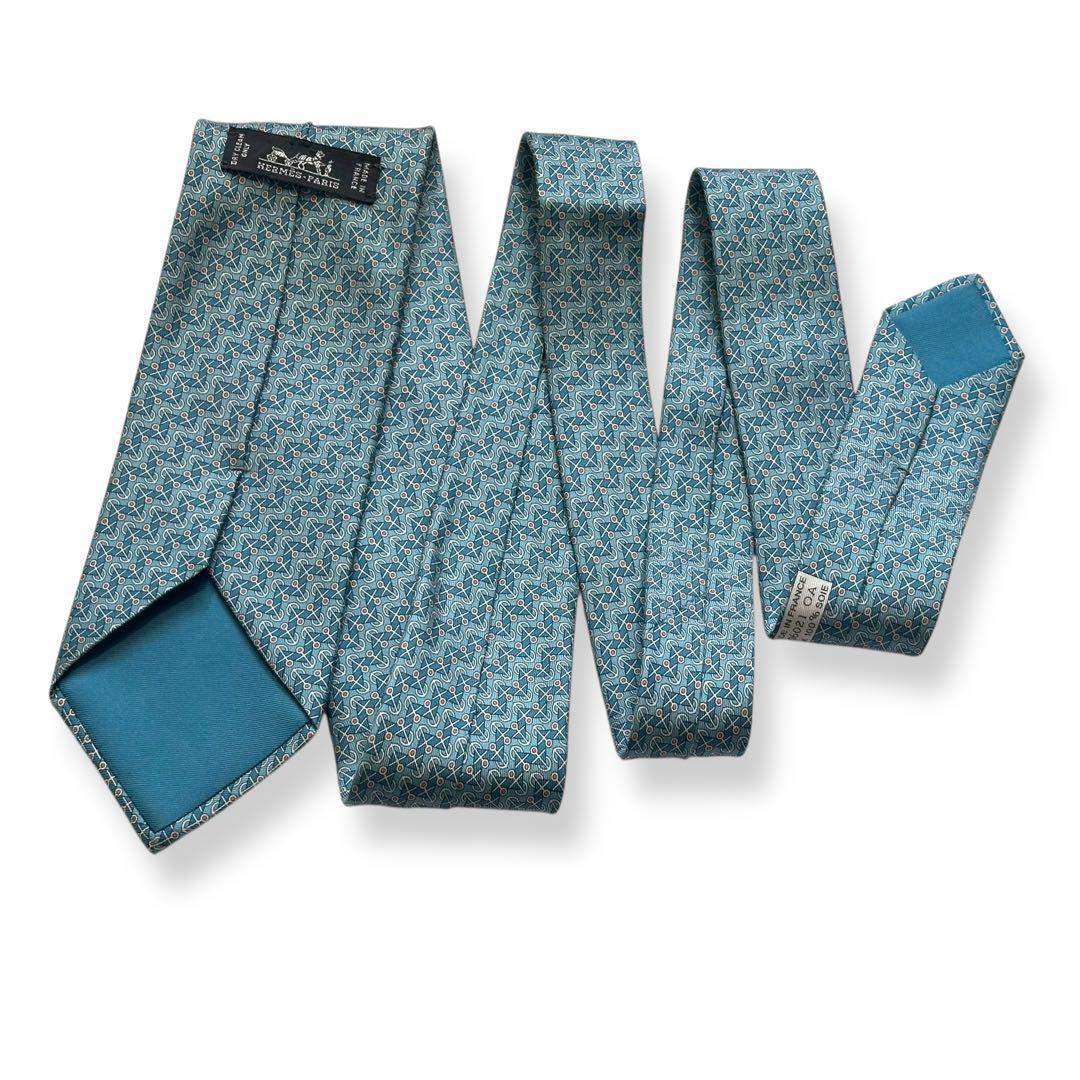 美品✨HERMES ネクタイ　エルメス　碇　マリン　春夏　ブルー　水色　海