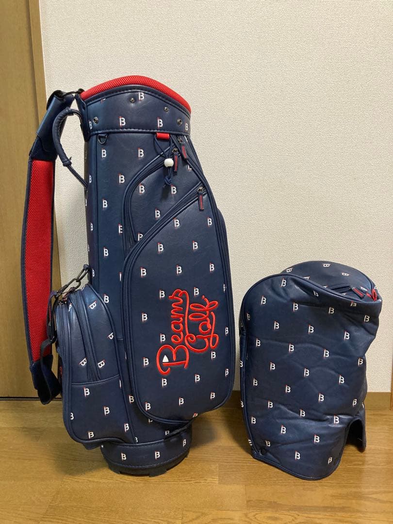 BEAMS ビームスゴルフ キャディバッグ オシャレ 可愛い ネイビー ティー柄